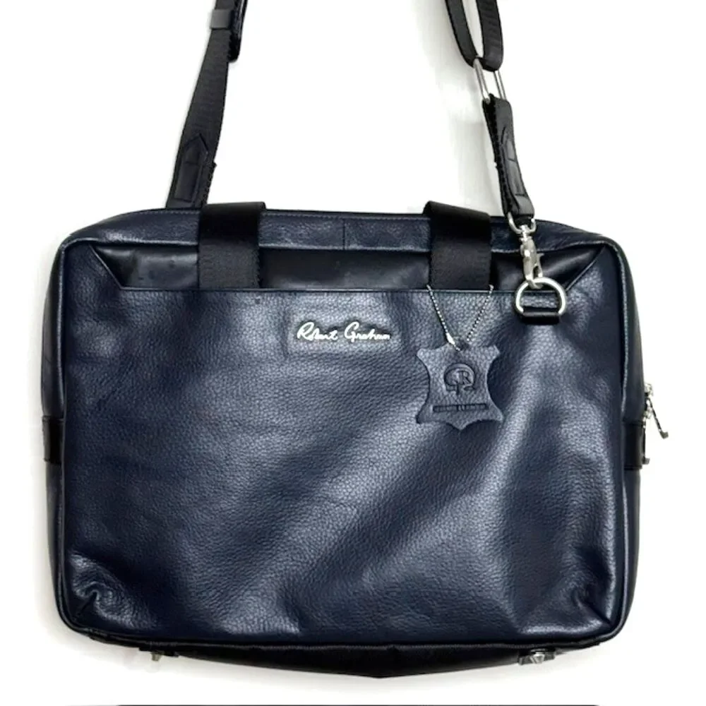 Robert Graham Midnight Blue/Black Leather Suerat Laptop Messenger Bag